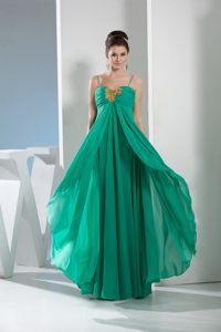 Beaded appliques straps layers Green chiffon Prom Homecoming Dress