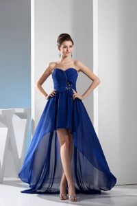 High Low Sweetheart Beaded Ruches Royal Blue Chiffon Prom Dress