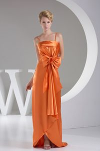 Orange Brush Train Straps Bowknot Hand Made Flower Prom Dress