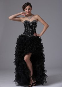 Sweetheart High-low Beaded Black Ruffled Prom /Evening Dress