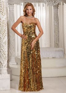 Gold Discount Paillette Over Skirt Prom Dress with Sweetheart