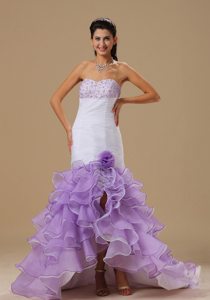 Two-toned Mermaid Beaded Hand Made Flower Ruffled Prom Dress