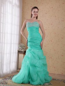 Turquoise Sweetheart Beads Ruched Prom Gown with Pick-ups