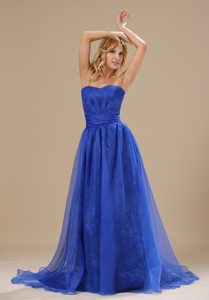 Peacock Blue Organza Brush Train Plus Size Evening Prom Dresses