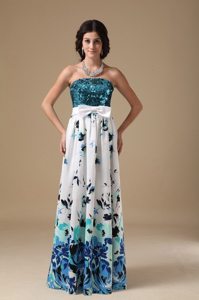 Printing Sequin Multi-color Celebrity Prom Dresses with Bowknot