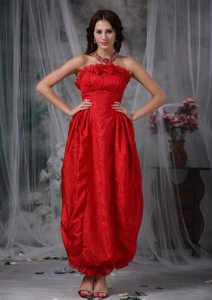 Bright Red Organza Ankle-length Prom Bridesmaid Dresses with Bowknot