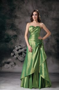 Sweetheart Green Taffeta Prom Gown Dress with Hand Made Flowers