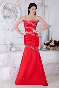 Mermaid Sweetheart Red Ruched Appliques Prom Evening Dresses
