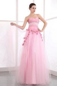 Pink Appliques Sweetheart Homecoming Prom Dress with Hand Flowers