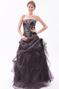 Appliques Beading Black Organza Prom Dama Dresses For Quinceanera