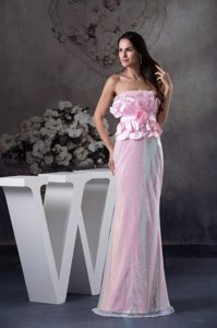 Sequins Baby Pink Evening Prom Dresses with Petals and Flowers