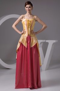 Yellow and Watermelon Ruffles Prom Dress with Spaghetti Straps