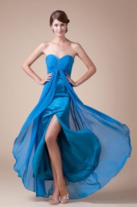 Layered Beading Chiffon Sky Blue Ruched Prom Dresses For Queen