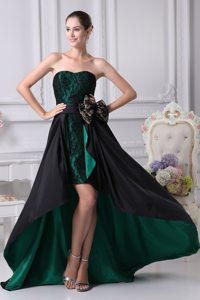 Lace Black and Green Bowknot High-low Homecoming Prom Dresses
