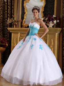 Organza Sweetheart Appliques White and Blue Lace Up Back Dresses 15