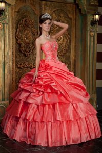 Pick Ups Flowers Beaded Watermelon Quinceanera Dress for Sale