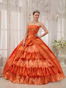Ruched Orange Sweet 15/16 Birthday Dress with Ruffled Layers