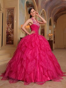 2013 New Arrival Halter top Embroidery Red Quinceanera Dresses