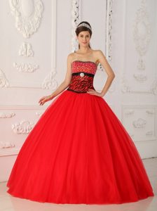 New Style Zebra Print Tulle Red Quinceanera Dresses with Beading