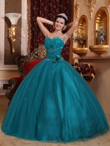 New Beaded Teal Quinceanera Dresses with Handmade Flower
