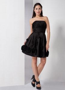 Ruched Prom Little Black Dresses with Sash and Hand Made Flowers