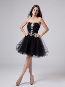 Beaded Bodice Prom Little Black Dresses with Puffy Mini Skirt