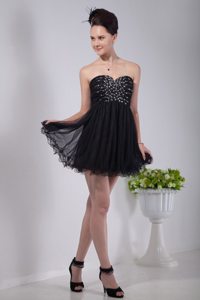 Organza Empire Sweetheart Mini-Length Beaded Little Black Dress