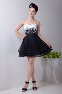 Organza Appliqued Beaded Little Black And White Dresses Juniors