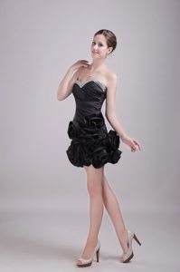 Short Black Evening Dress with Rhinestones and Flowers