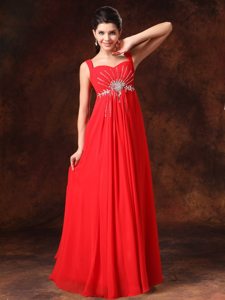 Straps Appliqued Rhinestones Red Dress for Prom Somerset