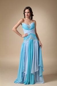 Multi-color Ruched Appliqued Brush Train Prom Dress for Ladies