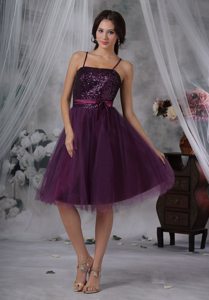 Spaghetti Straps Purple Prom Cocktail Dress with Paillette 2014