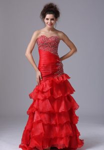 Sweetheart Ruffled Layers Beaded Red Prom Celebrity Dress Store