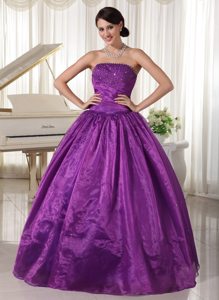 A-line Strapless Beaded Eggplant Purple formal Prom Dresses