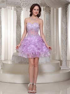 Sweetheart Ruffled Appliqued Lavender Prom Dress Sheer Waist