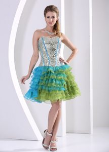 Multi-color Paillette Mini Prom Nightclub Dress with Ruffled Layers