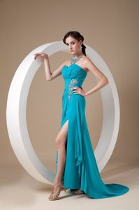 Hot Ruched High-low Teal Prom Dress for Ladies in Merseyside