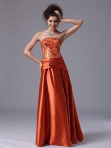 2013 Mature Column Taffeta Rust Red Beaded Dress for Prom