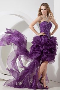 Polished Beaded Bodice Prom Holiday Dress High-low Ruffles in Purple