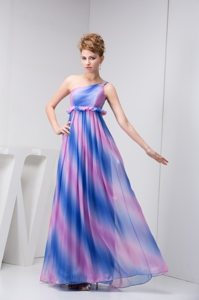 Multi-color One Shoulder Chiffon Prom Cocktail Dress with Floor-length