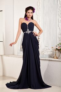 Empire Ruche Prom Cocktail Dress Beading Sweetheart with Sweep Train