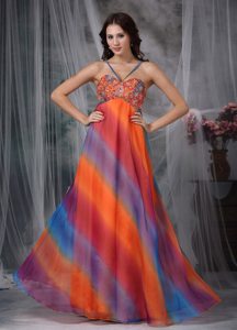 Spaghetti Straps Beaded Printing Colorful Prom Maxi Dresses