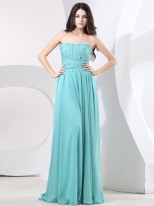 Empire Strapless Floor-Length Ruched Green Prom Party Dress