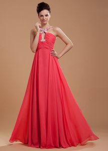 Beaded and Ruched Coral Red Prom Holiday Dresses with Cutouts