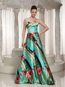 Sweetheart Floor Length Prom Holiday Dress with Colorful Print