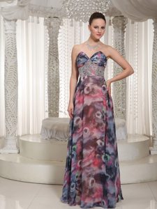 Printing and Beading Accent Long Chiffon Prom Holiday Dresses