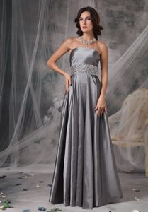 Gray Satin Strapless Beading Long Prom Holiday Dress in Fremont CA