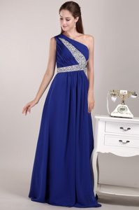 Royal Blue One Shoulder Prom Bridesmaid Dress with Beading 2014
