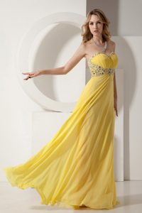 Beading and Ruches Accent Prom Bridesmaid Dress in Bright Yellow