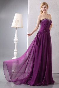 Ruching and Beading Decorate Purple Brush Prom Bridesmaid Dress